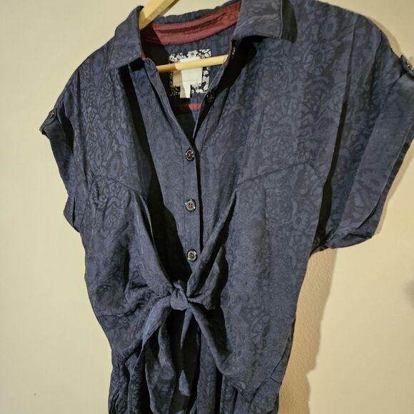 Anthropologie Ett:Twa James Navy Blue Tie Waist Wide Leg Jumpsuit Size 10 Boho - Picture 10 of 15